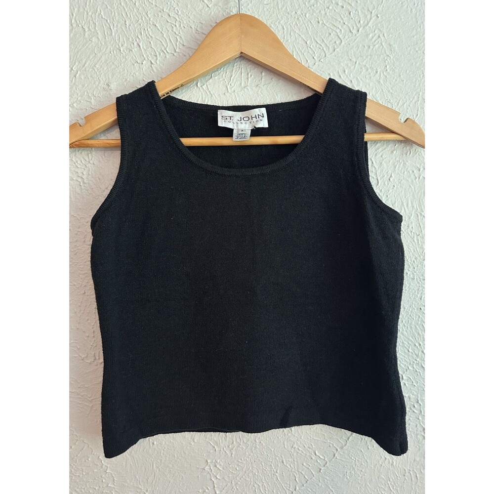 Vintage St John Collection Santana Knit Tank Top Shell Scoop Neck Size P Black